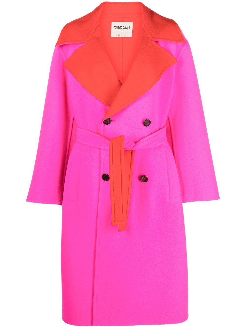 Colour-block double-breasted coat - Pink