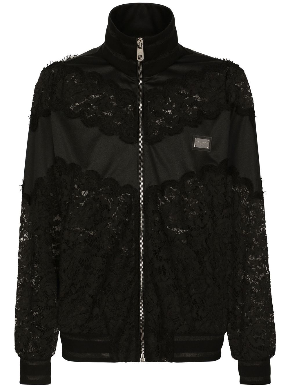Lace-trim zip-up jacket - Black