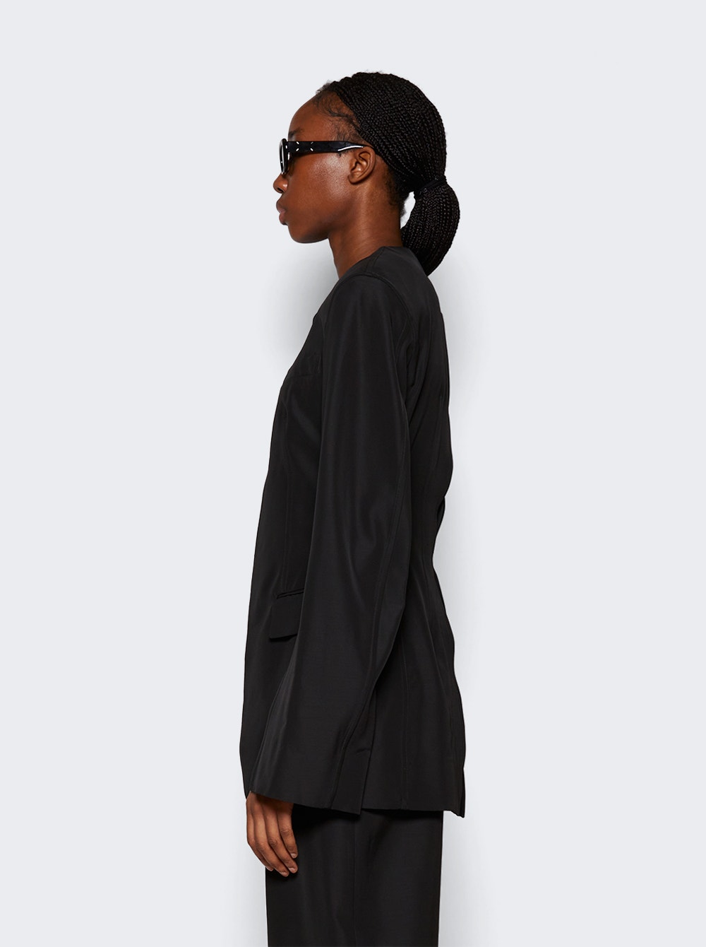 Collarless slit jacket - Black