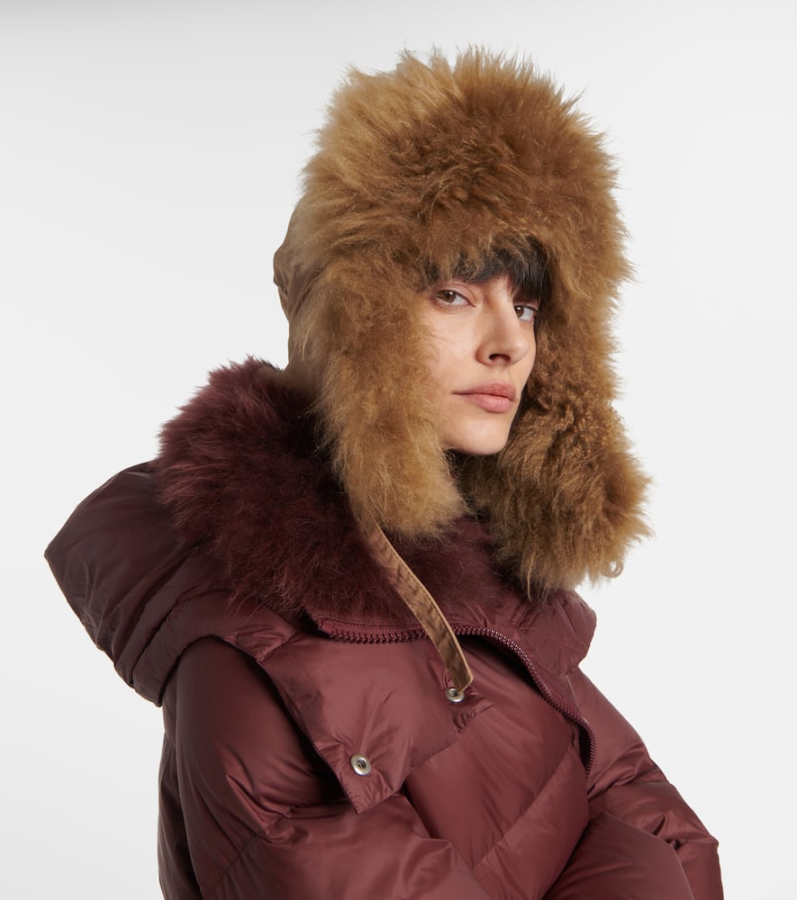 Shearling-trimmed down hat