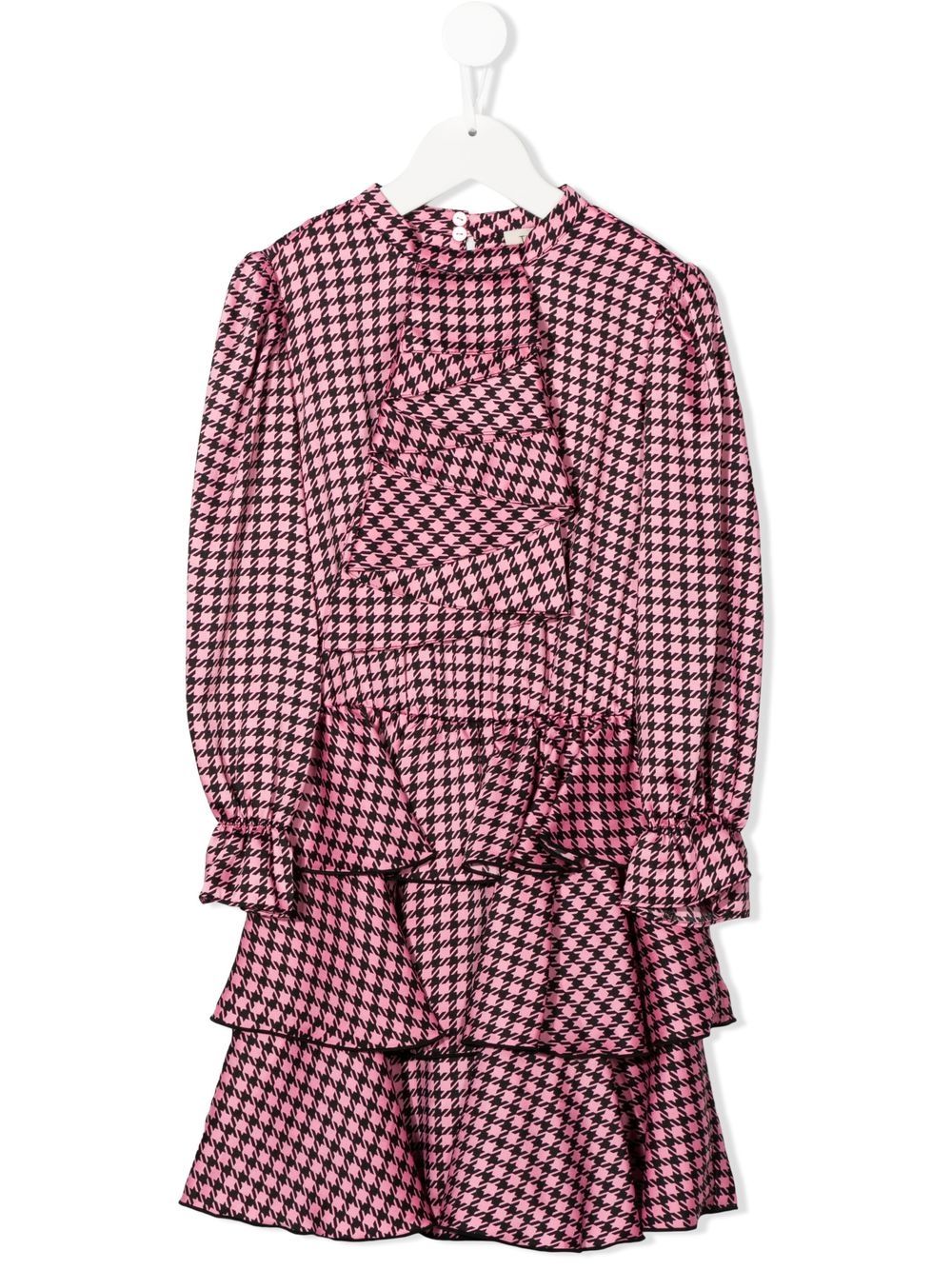 Long-sleeve dogtooth-print dress - Pink