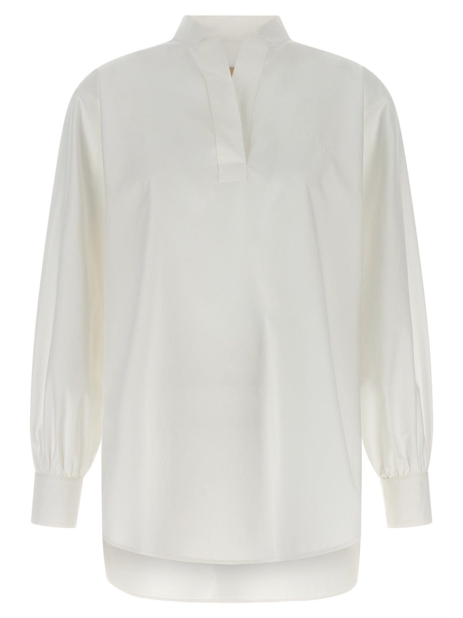 Tone-on-Tone VLogo Cotton Poplin Shirt — White