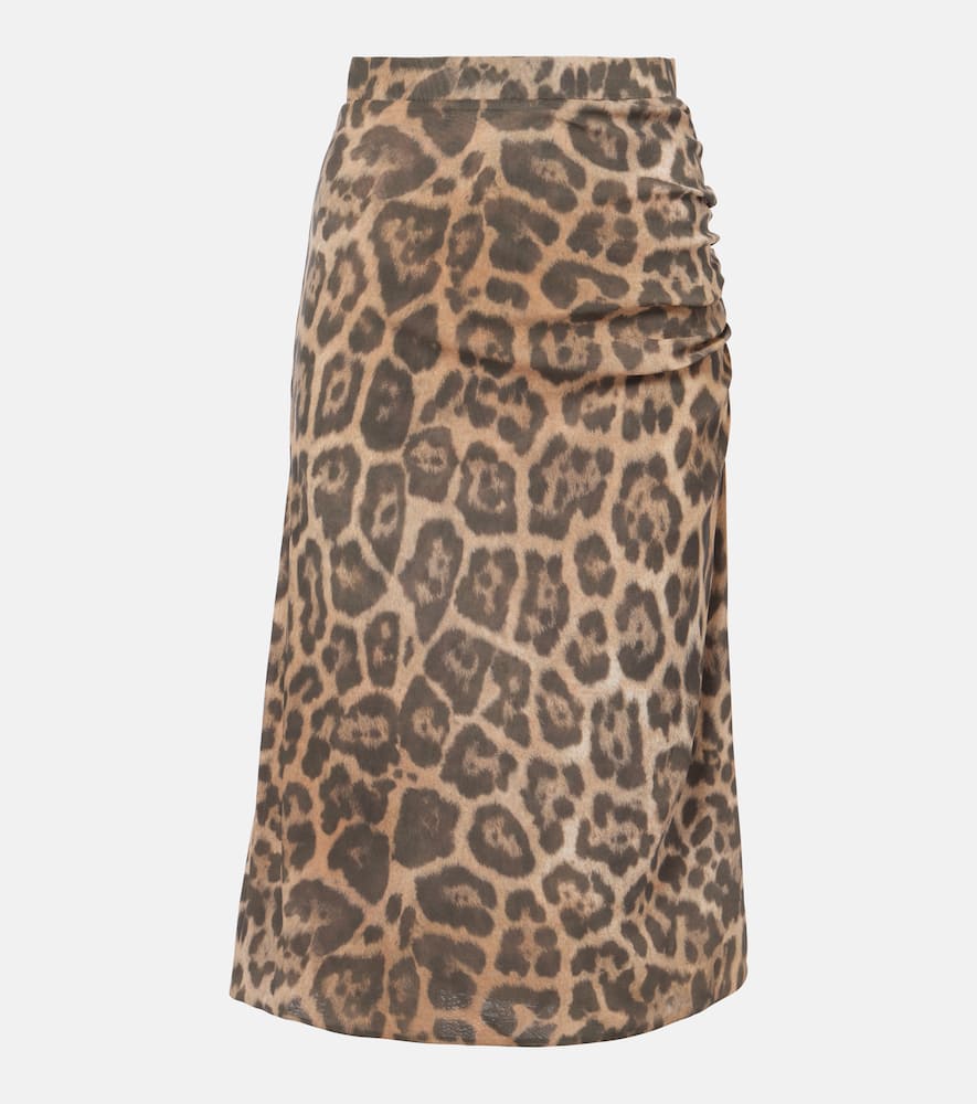 Leopard-printed ruched midi skirt