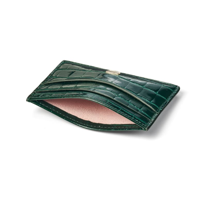 Slim Credit Card Holder in Evergreen Patent Croc