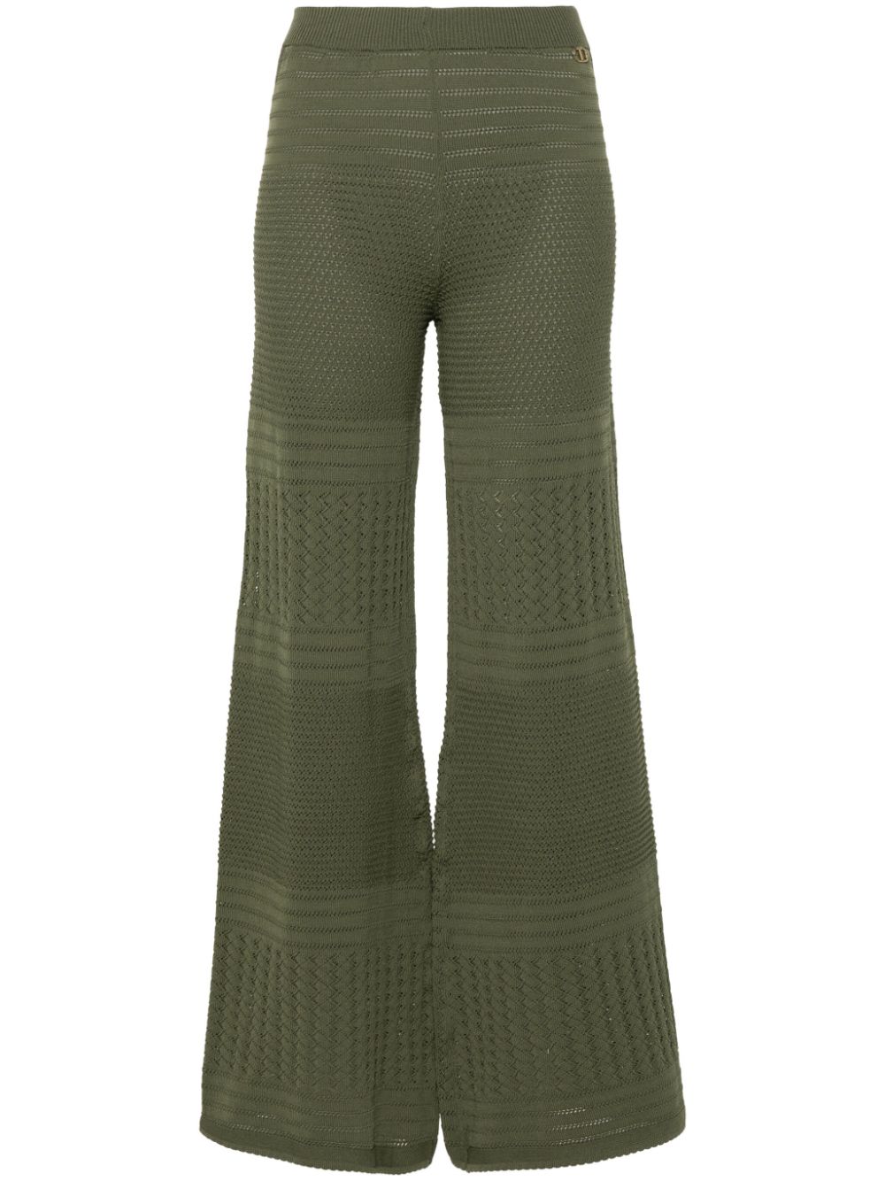 Pointelle-knit wide trousers - Green