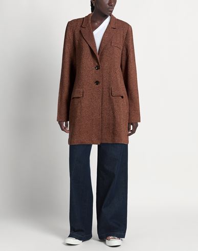 Woman Coat Brown Size 12 Wool, Silk, Polyacrylic