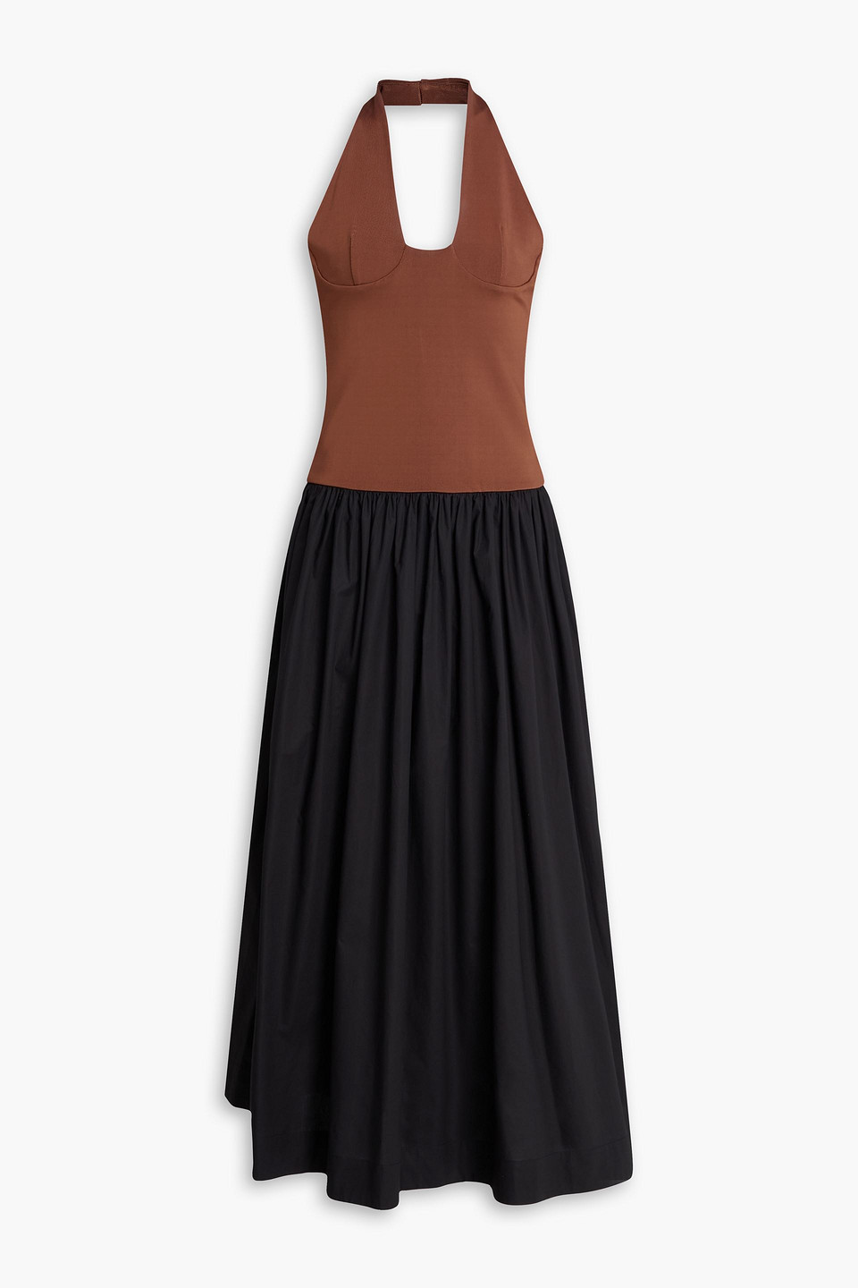 Two-tone poplin and stretch-knit maxi dress - Brown - UK 14