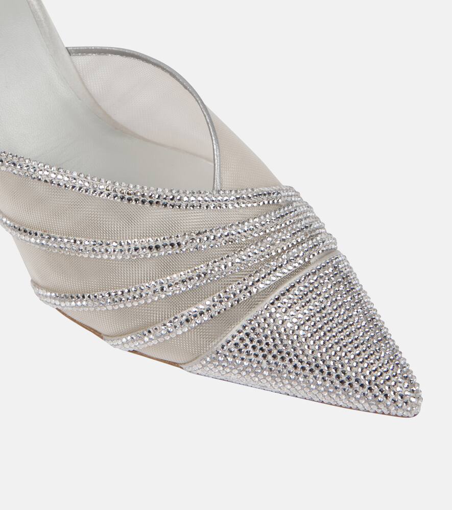 Rene Caovilla Bridal embellished satin and mesh mules