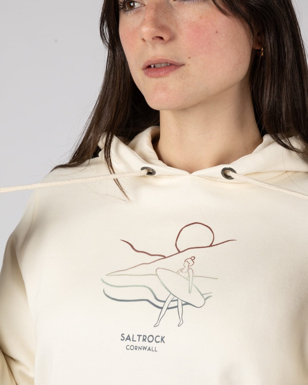 Saltrock Happy Place Cornwall Womens Pop Hoodie in Crea