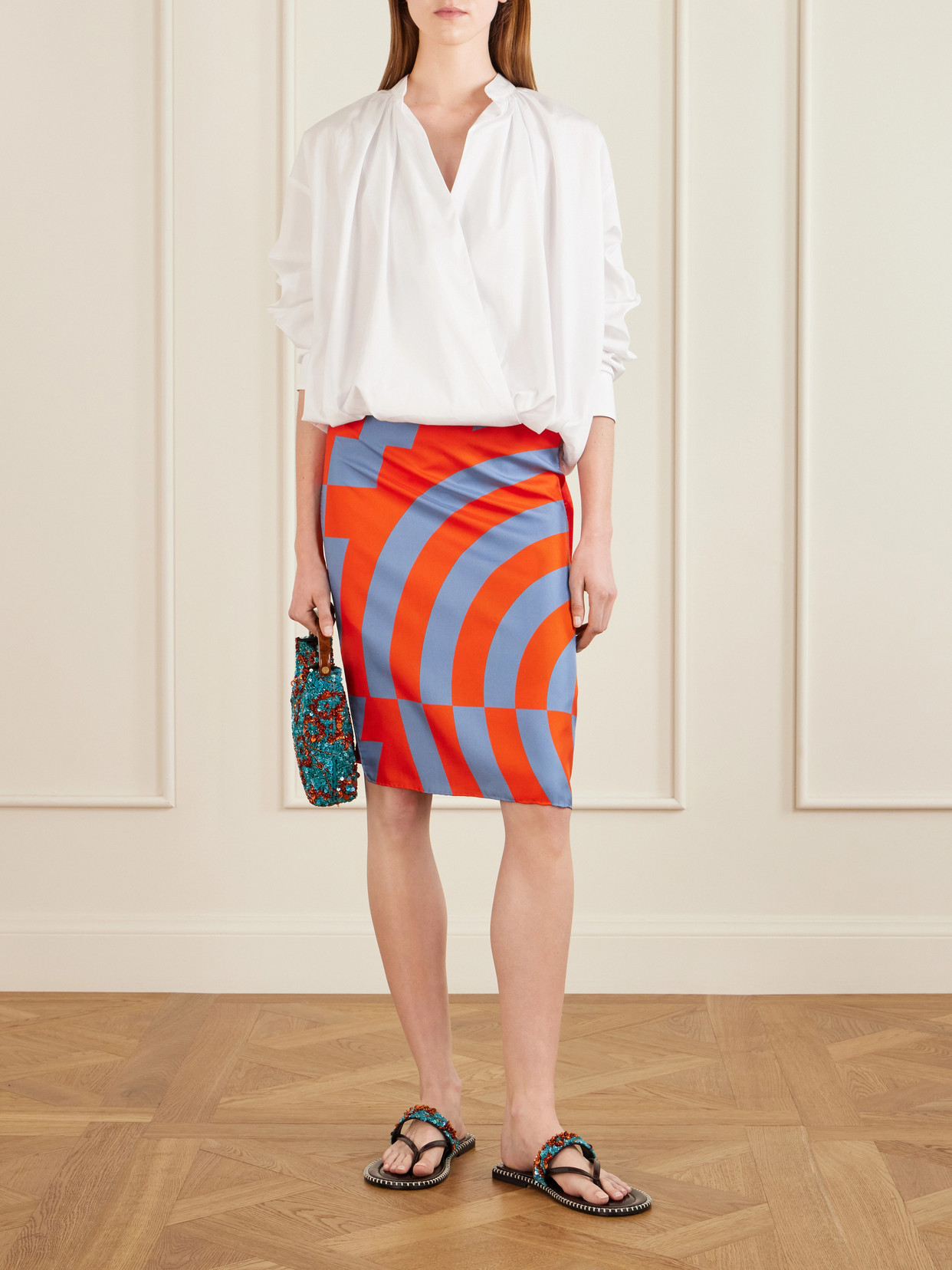 Printed Wrap Silk Skirt - Red