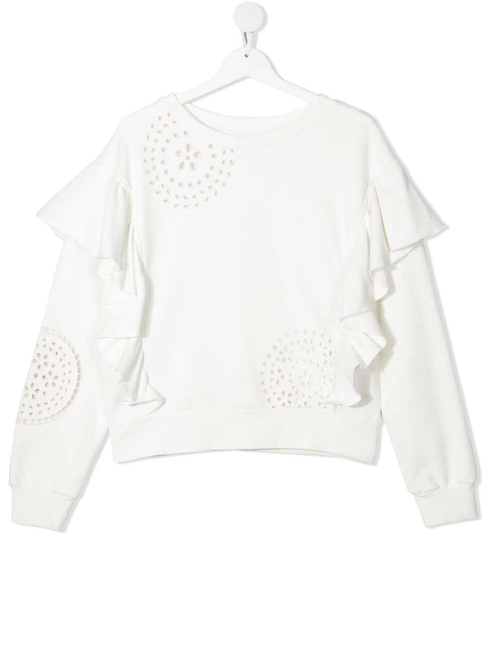 Perforated ruffled sweatshirt - White