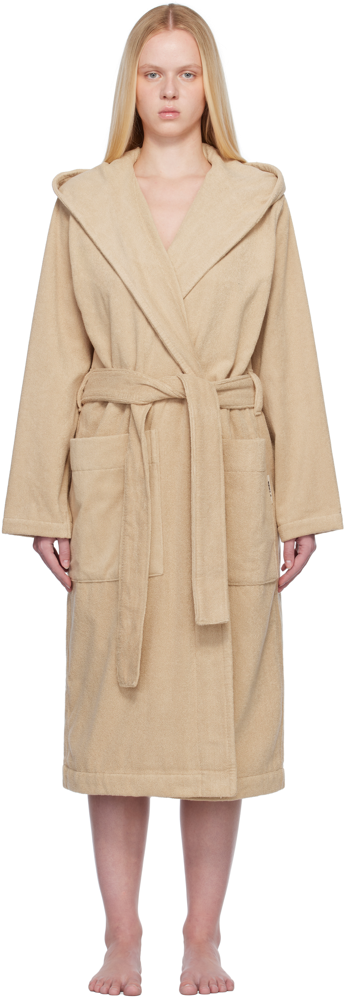Beige Terry Hooded Bathrobe