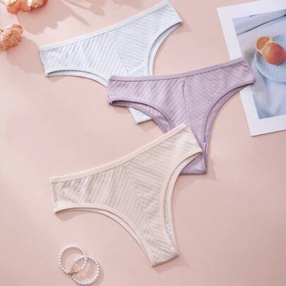 3 pezzi/confezione Slip donna in tinta unita, biancheria intima traspirante e confortevole, per ragazze adolescenti