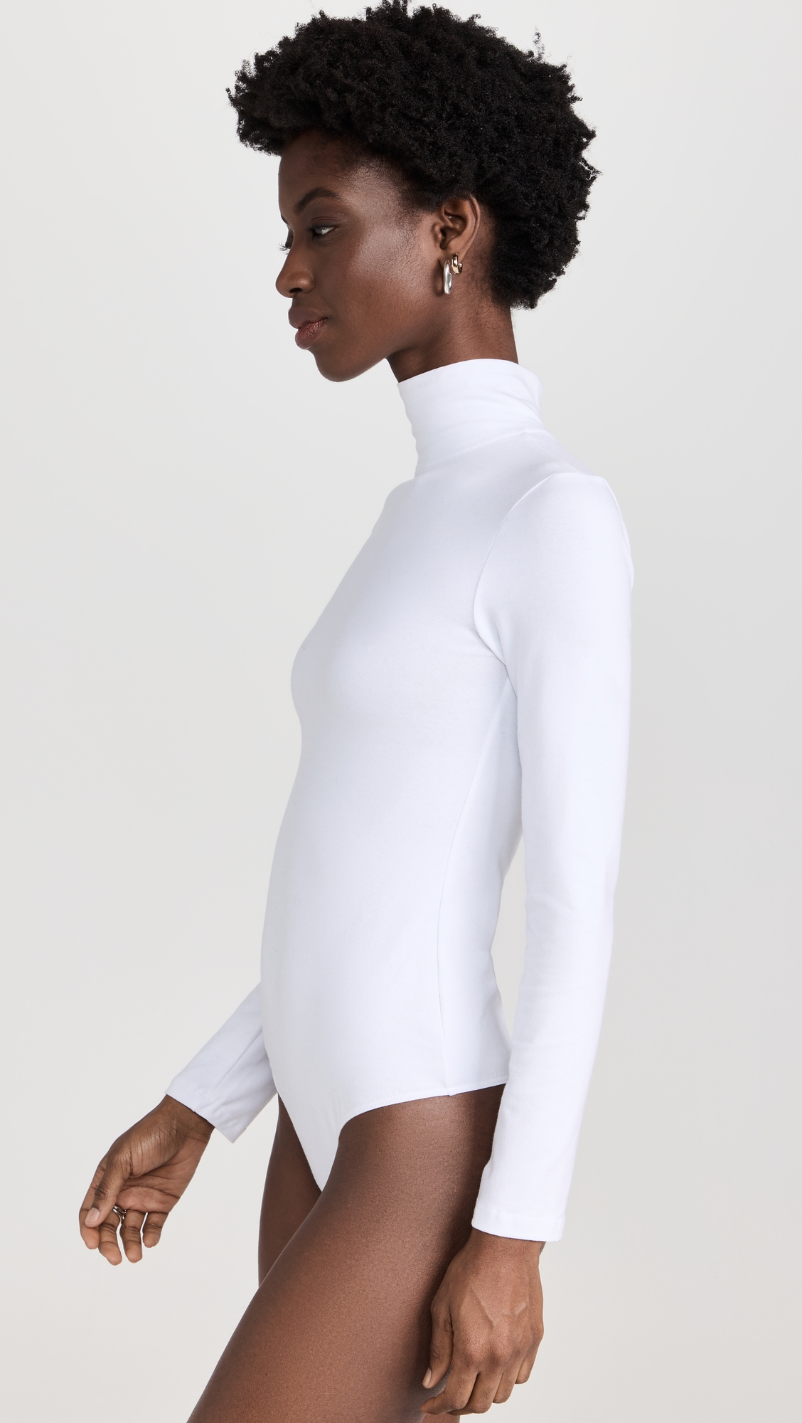 Power Player Turtleneck Thong Bodysuit White