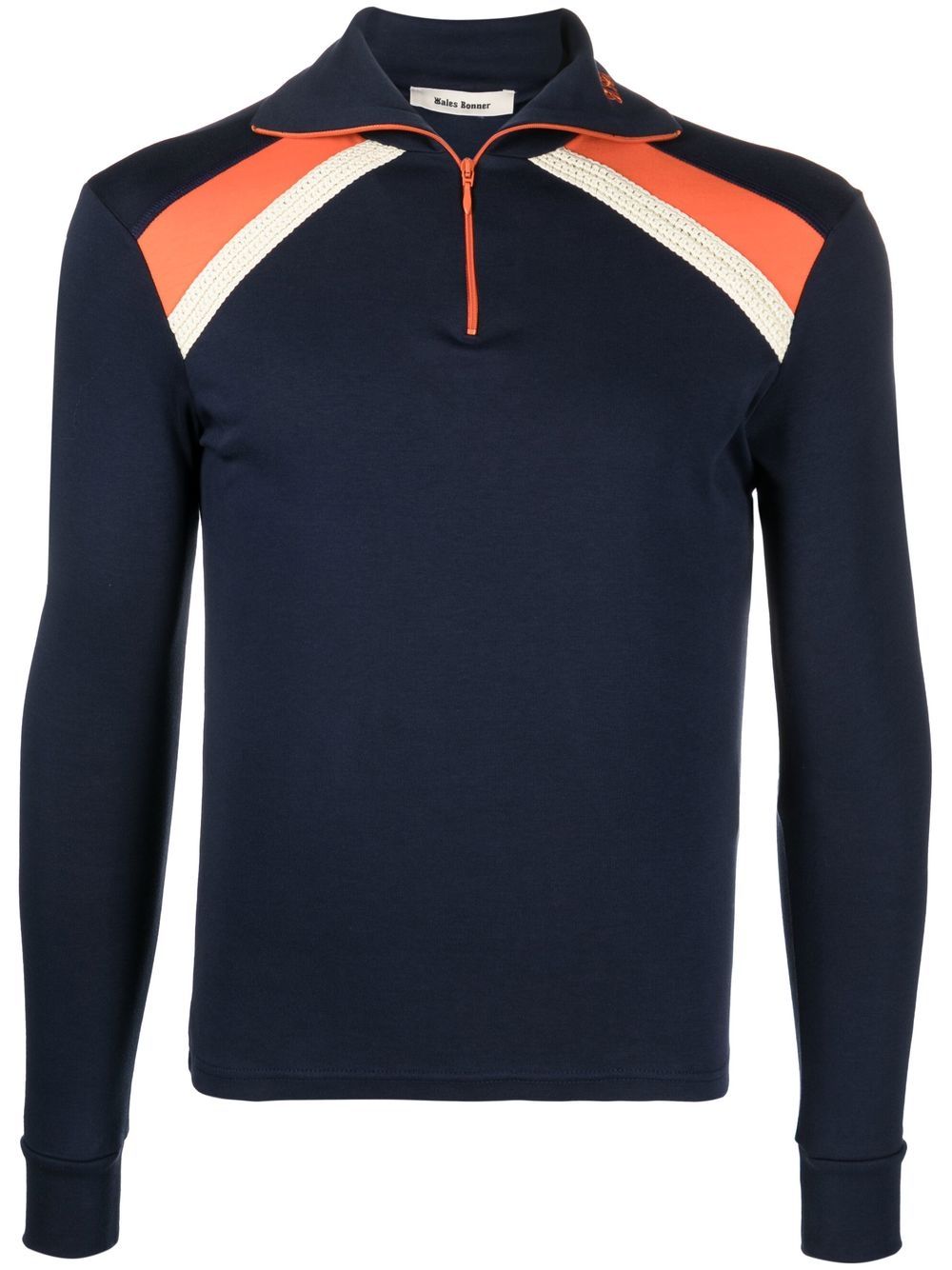 Short-zip stripe-detail top - Blue