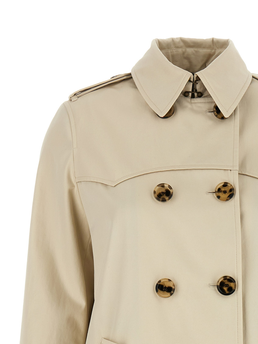 Beige Solid Shirt Collar Trench Coat