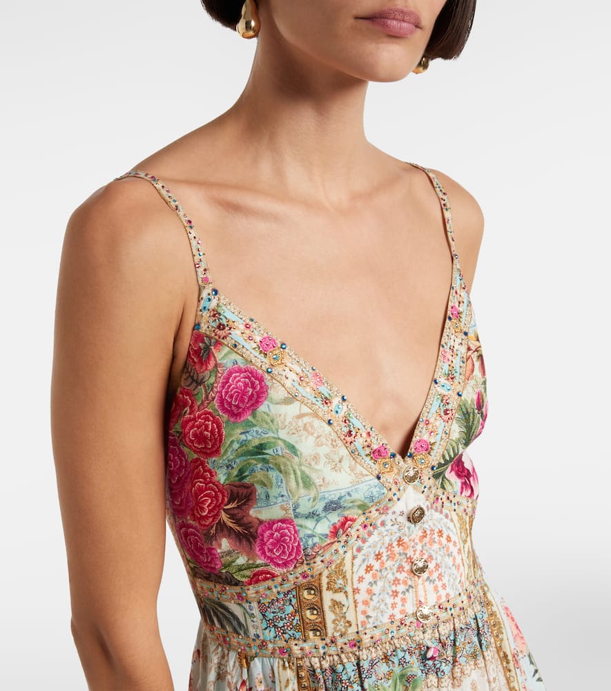 Embellished floral linen maxi dress