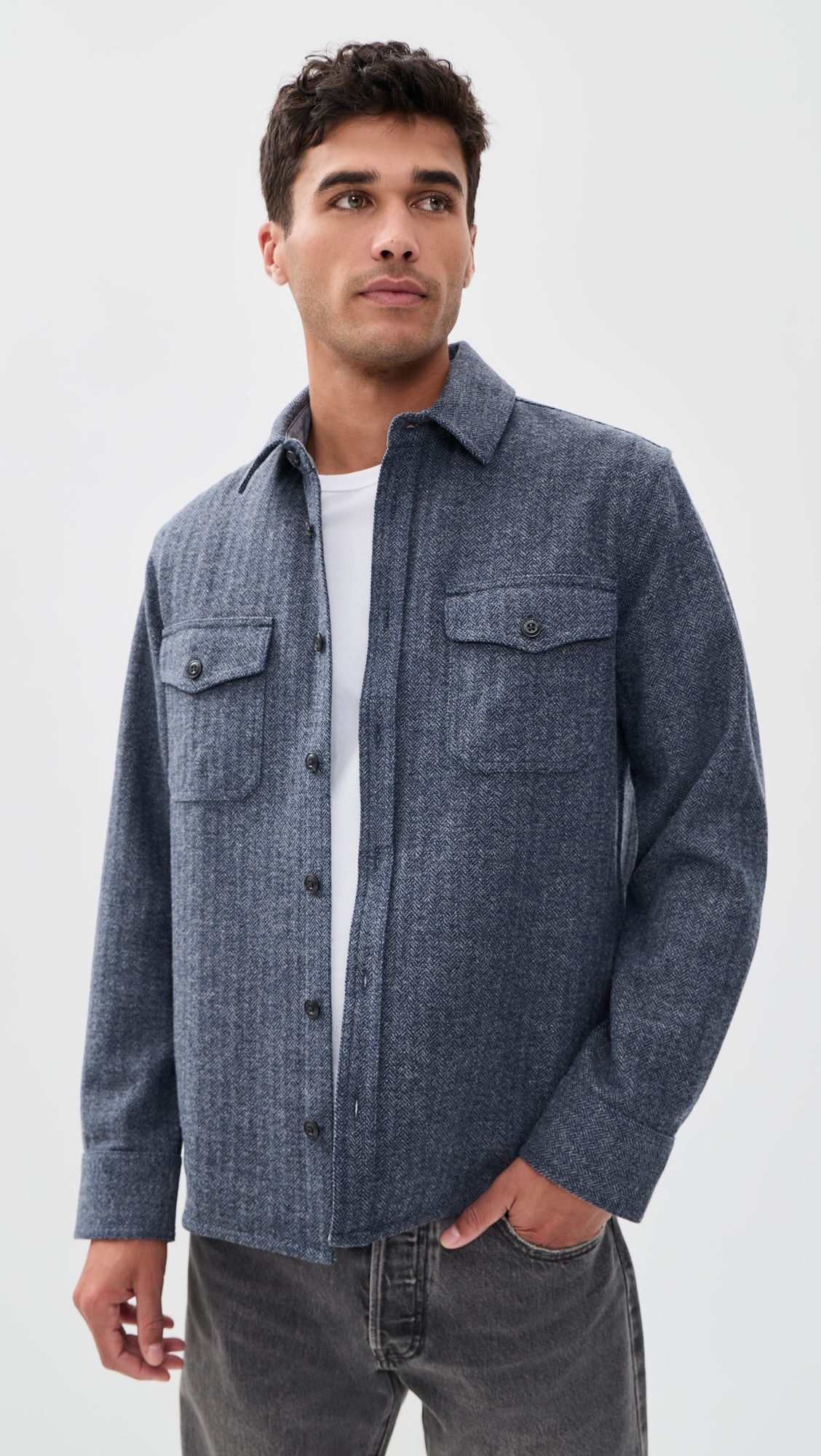 The CPO Shirt Jacket Indigo Ash Herringbone