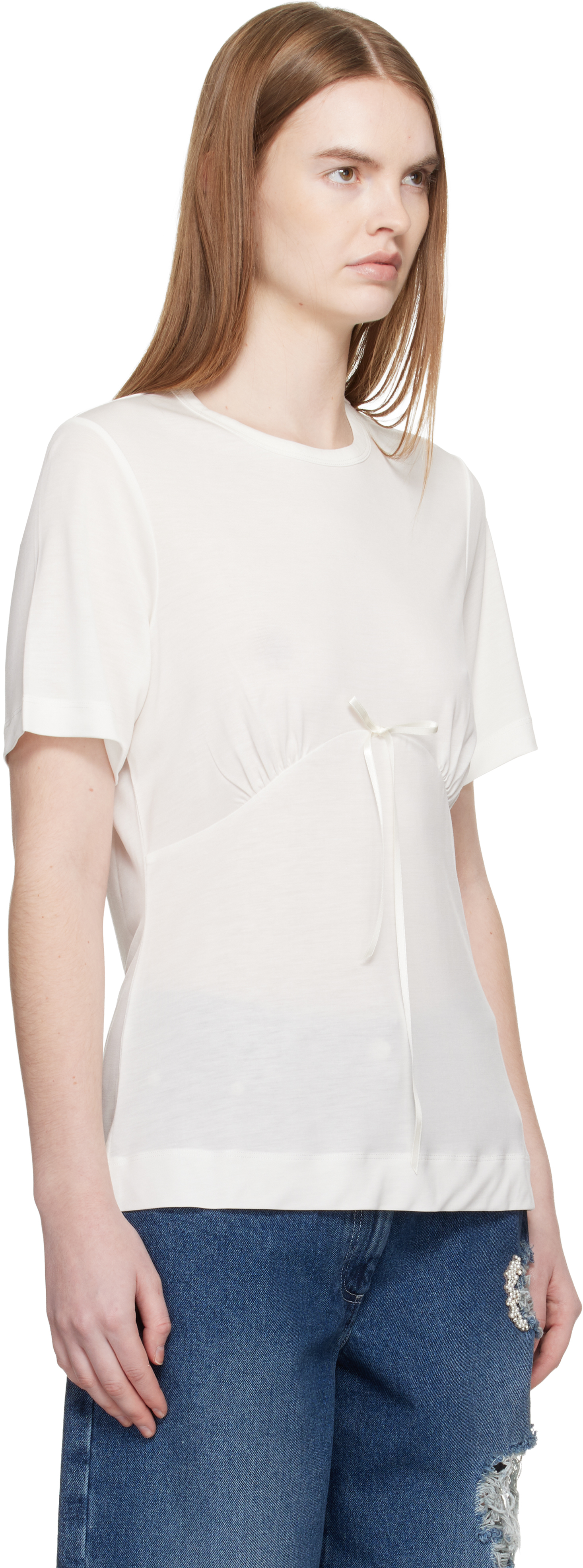 White Gathered Bust Bow T-shirt
