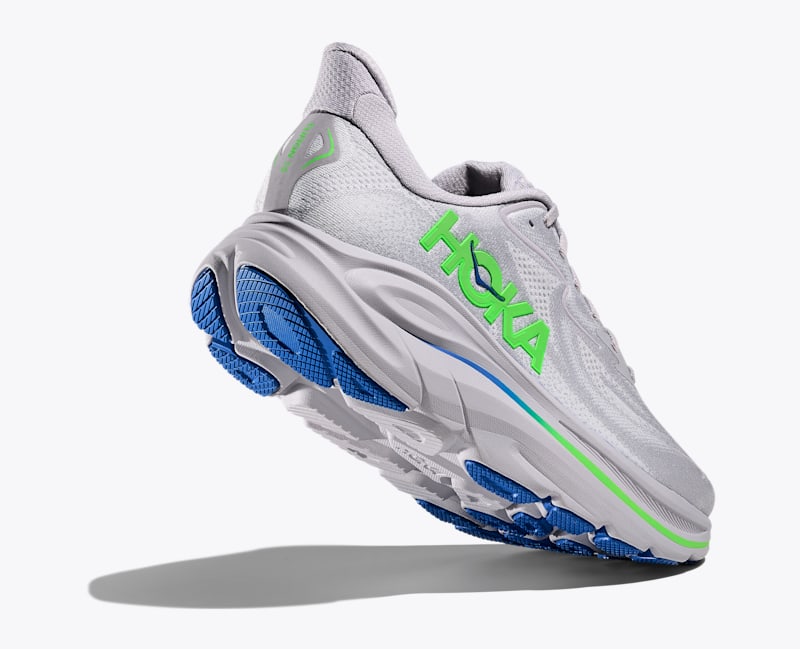 HOKA Men's Clifton 10 Shoes in Ash Grey/Neon Green