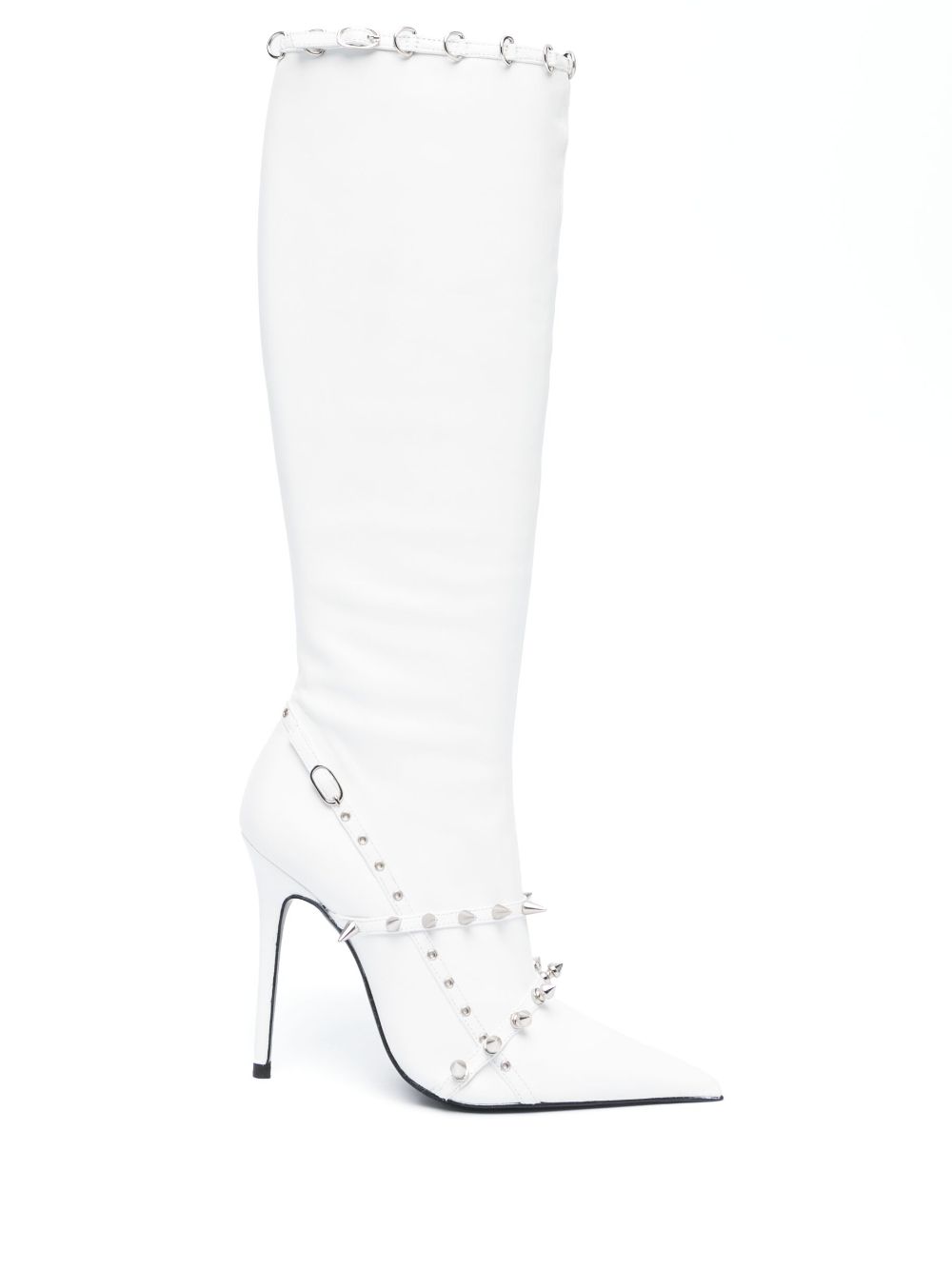 Spike stud-detail high boots - White