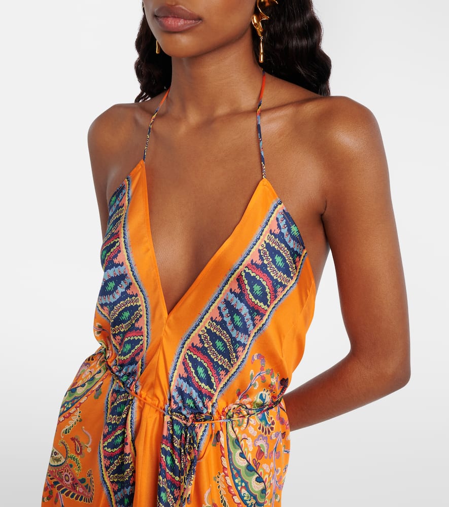 Paisley asymmetric open-back maxi dress