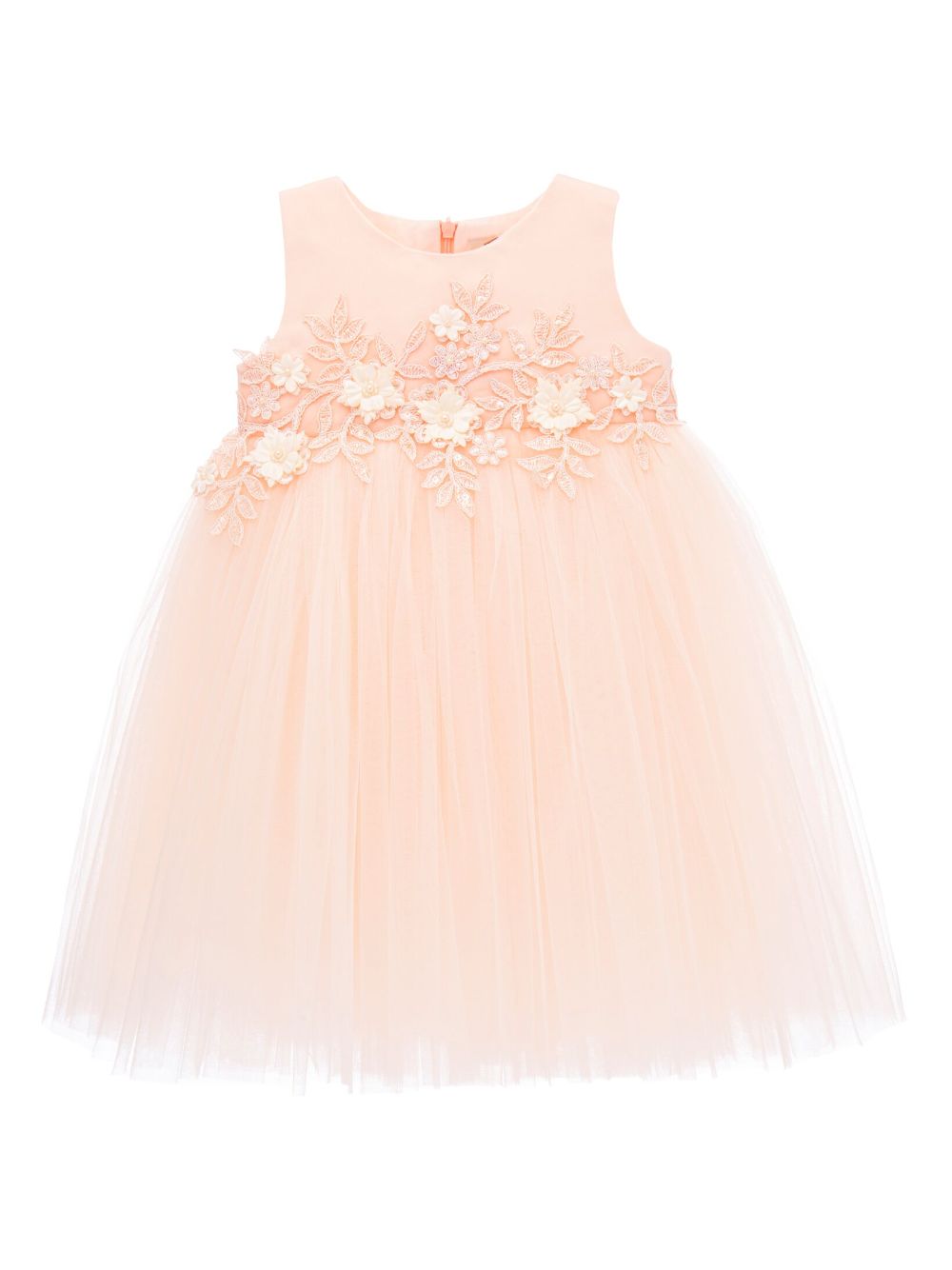 Floral-appliqué tulle dress - Pink