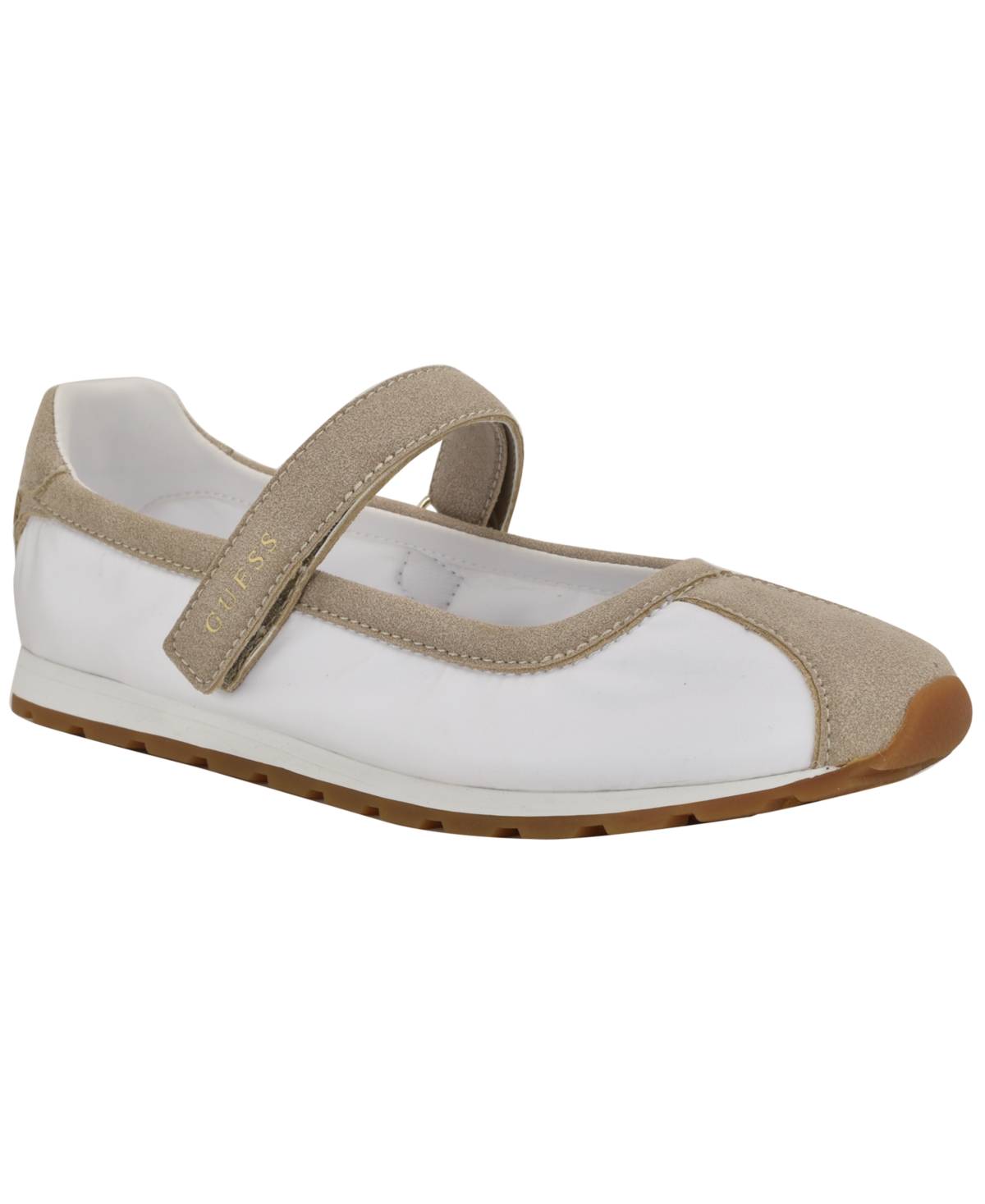 Womens Treece Suede Sporty Mary Jane Flat Sneakers - White/Beige