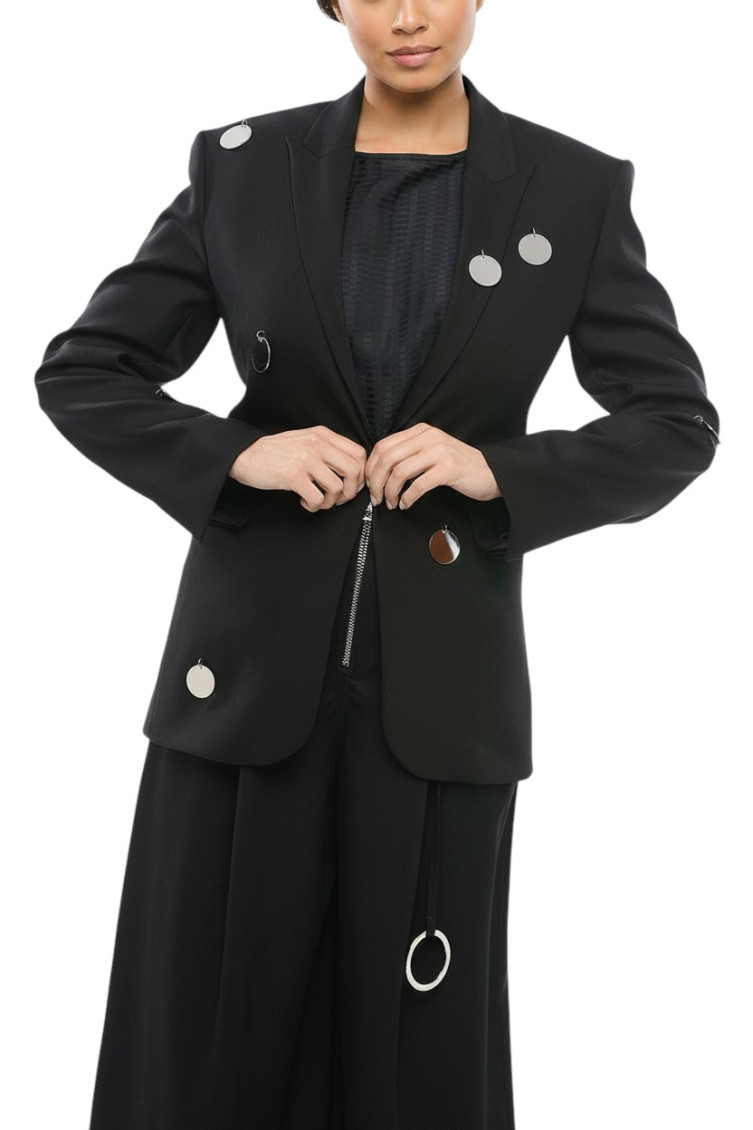 Black Embellished Peaked Lapel Blazer