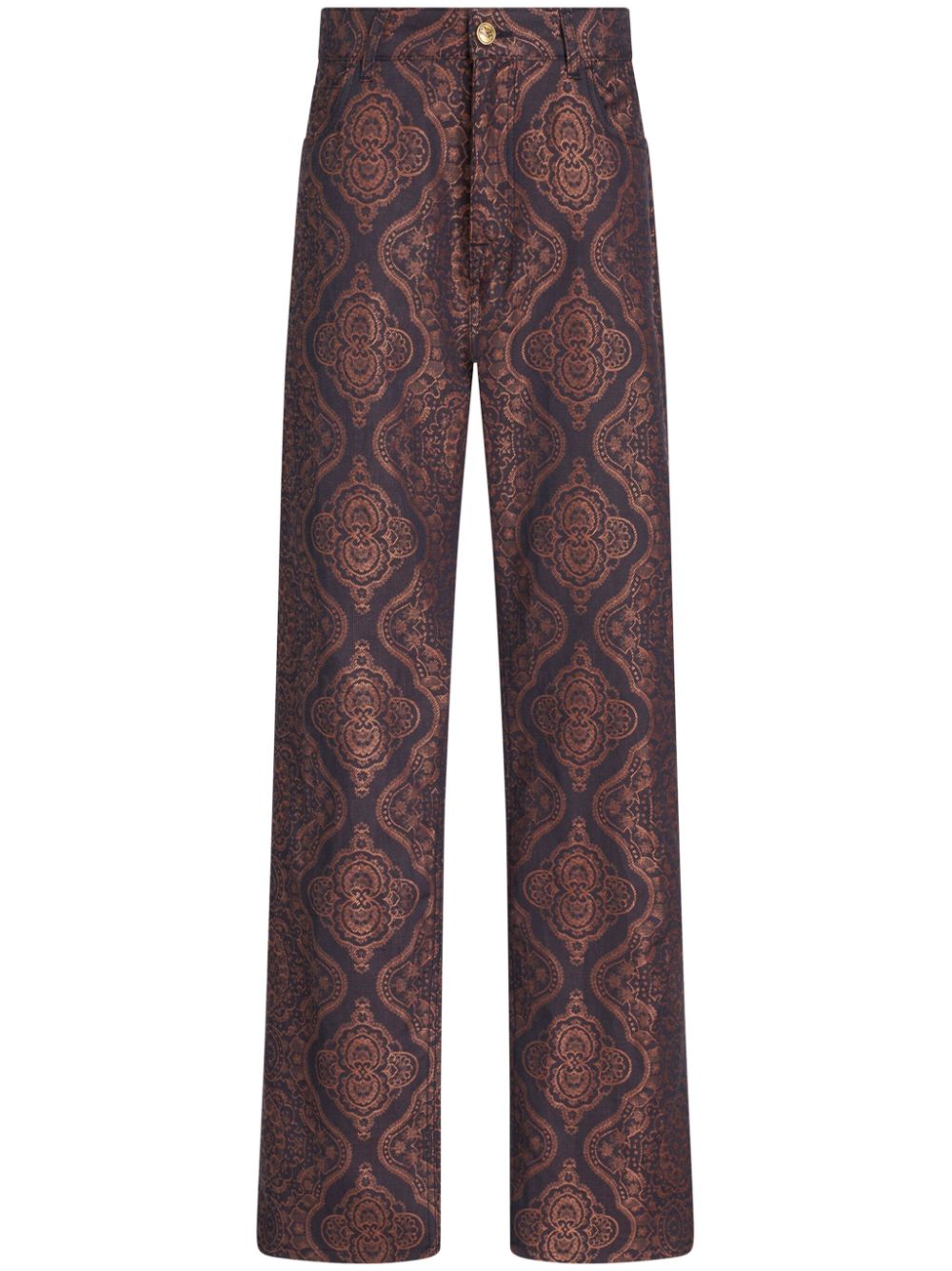 Paisley-jacquard straight-leg jeans - Black