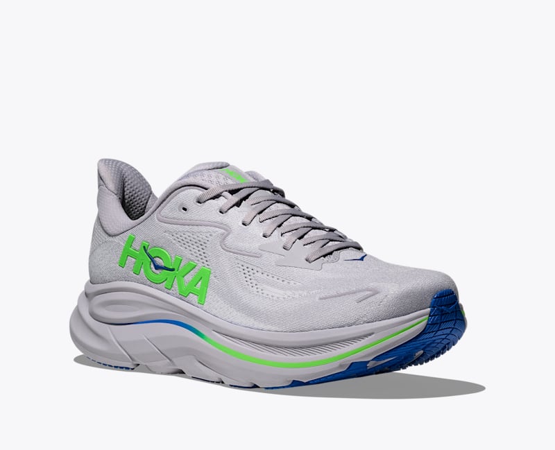 HOKA Men's Clifton 10 Shoes in Ash Grey/Neon Green