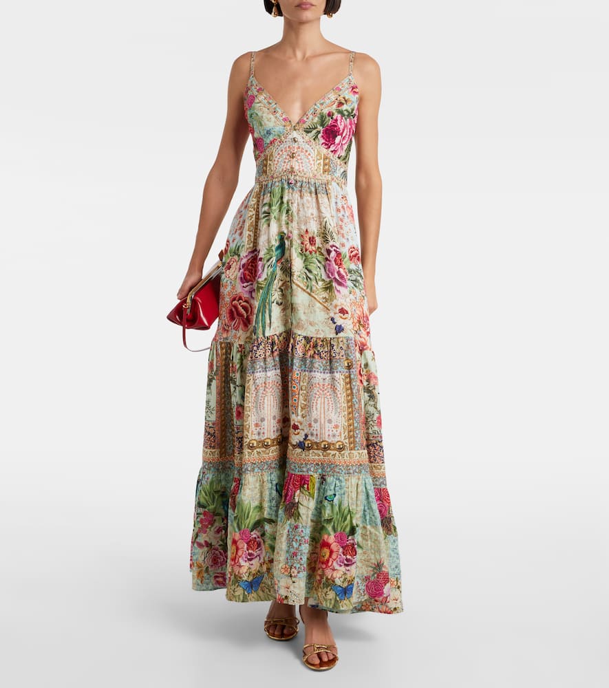 Embellished floral linen maxi dress