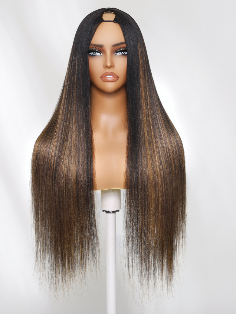[24''= $138] Everyday Elegance Meets Comfort Brown Ombre Straight Yaki Beginner Friendly V Part Wig