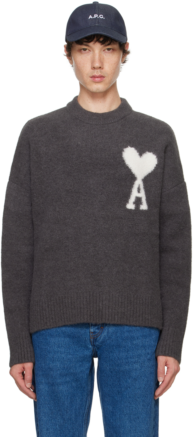 AMI Paris Gray Ami De Caur Sweater
