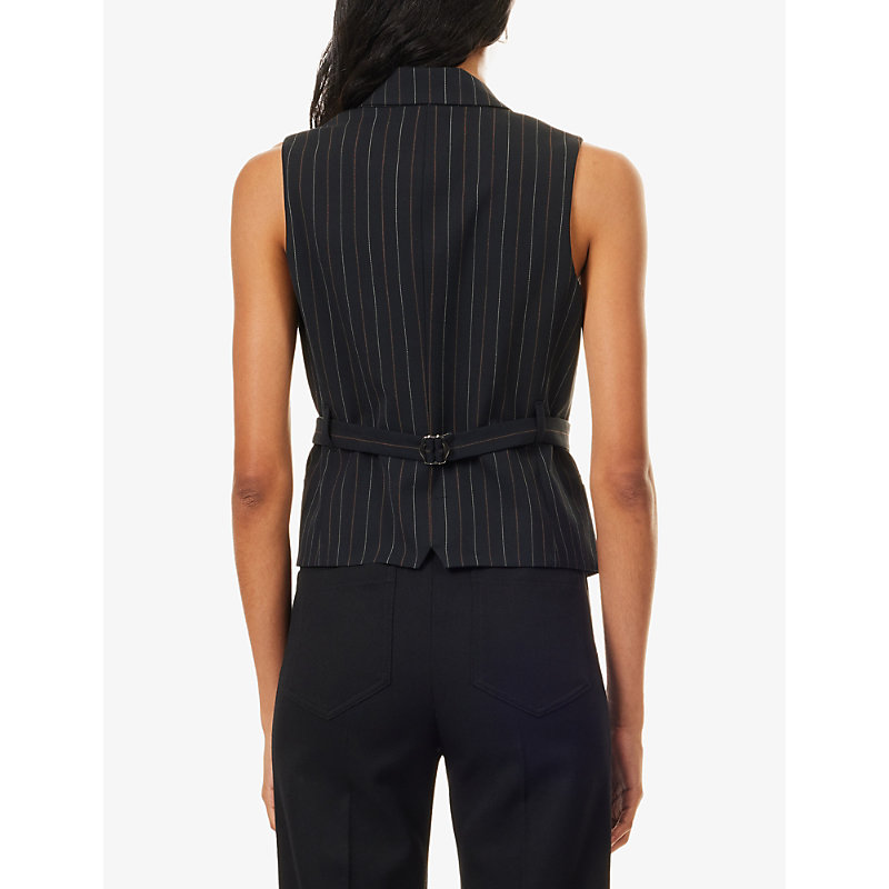Womens Pinstripe Wrap-Over Wool-Blend Waistcoat