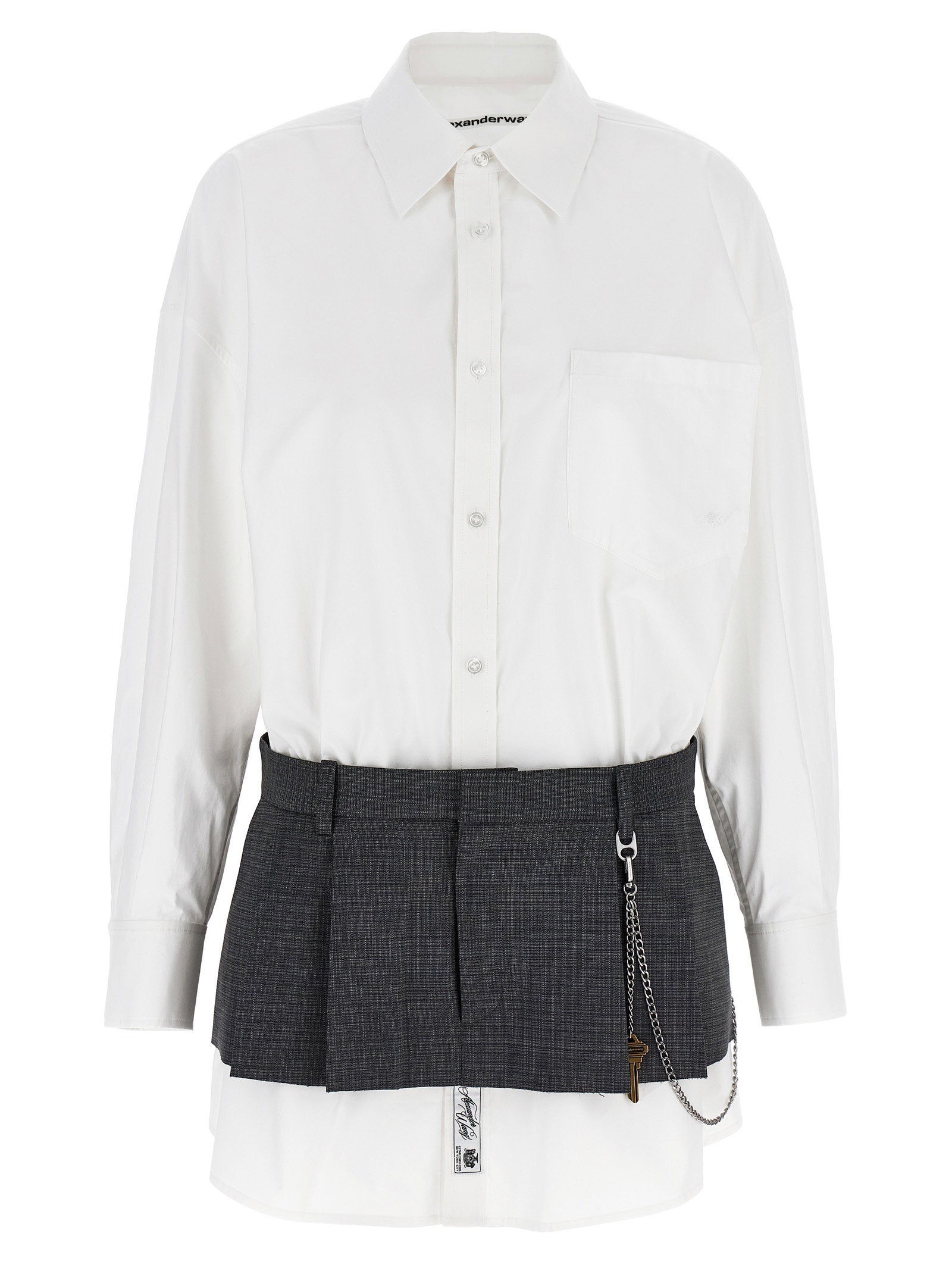 Pre-styled Shirt Dress with Chain Skirt Dress — White