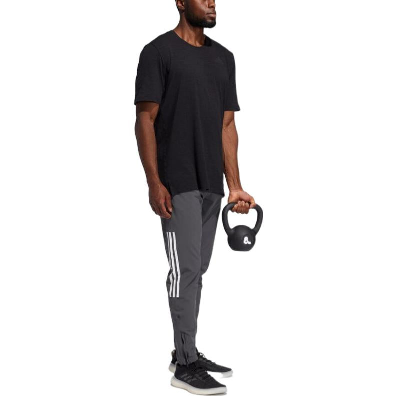 Men's Logo Printing Round Neck Straight Short Sleeve Black T-Shirt