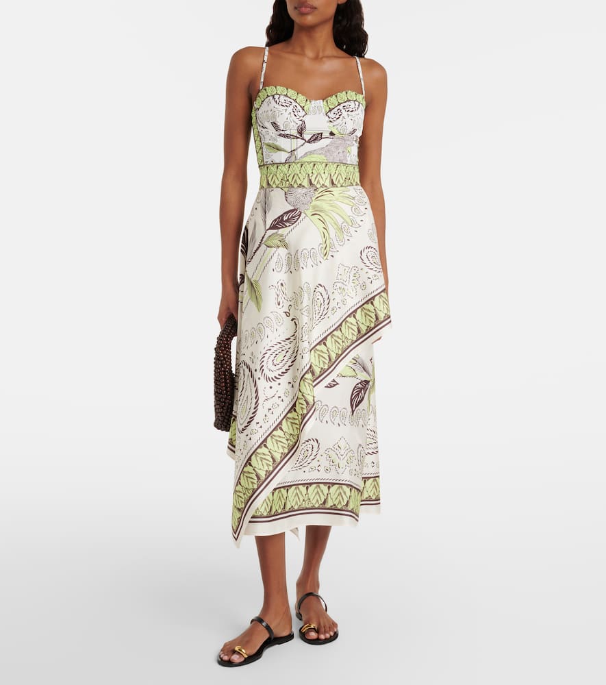 Printed silk midi skirt