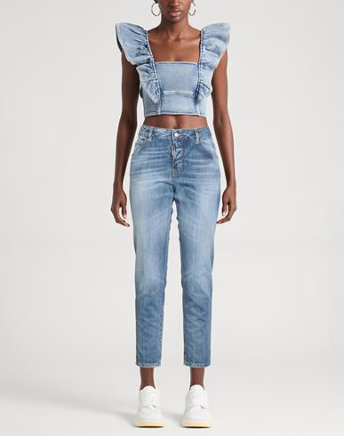 Woman Jeans Blue Size 0 Cotton, Calfskin