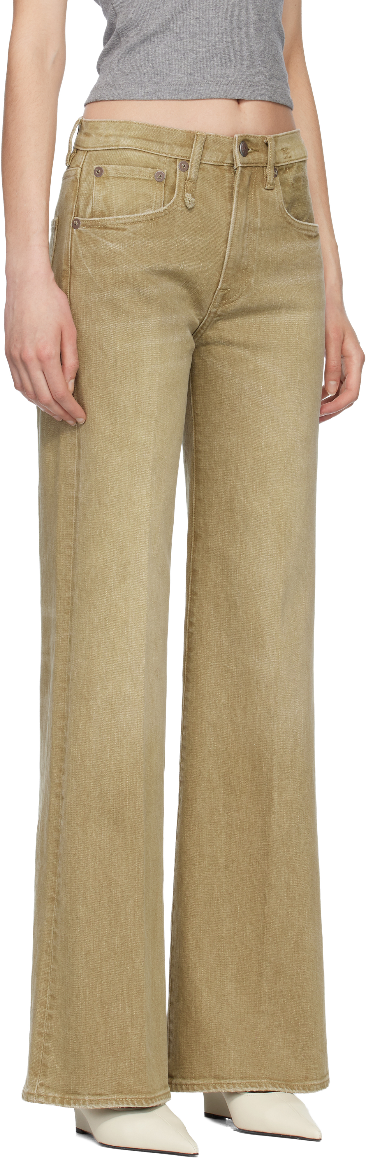 Beige Flared High-Rise Jeans