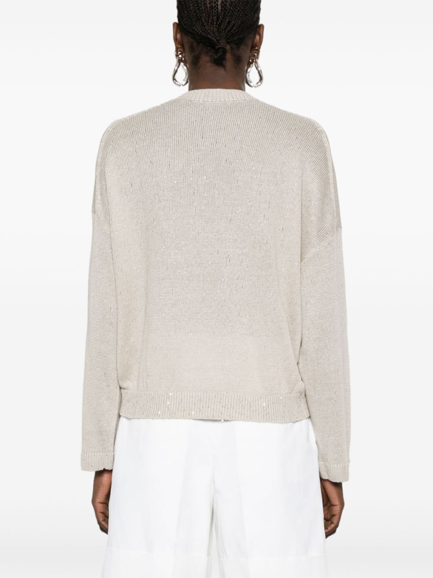 Grey Linen And Silk Crewneck Sweater