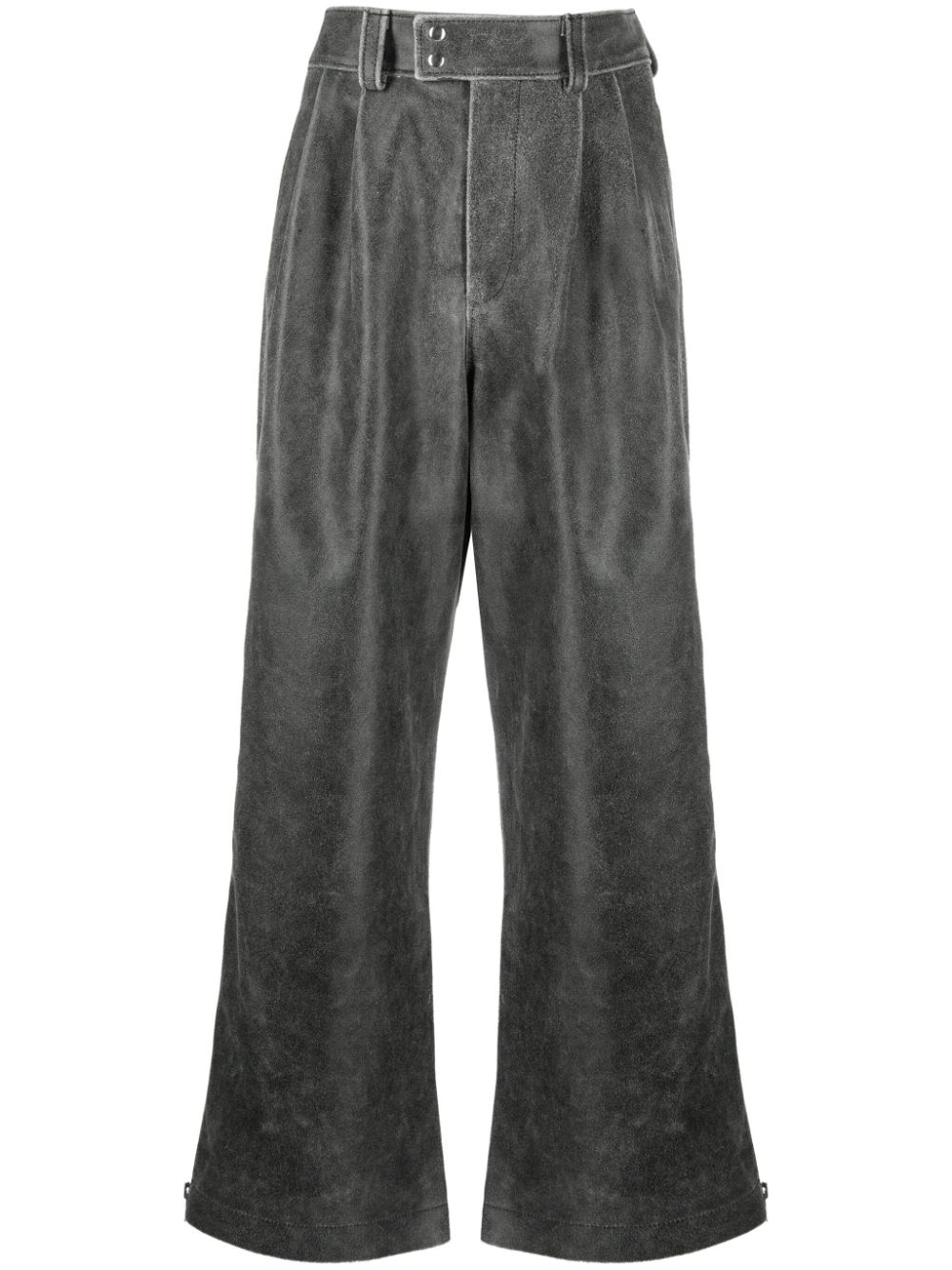 Belted suede wide-leg trousers - Black