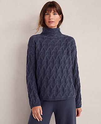 Ann Taylor Haven Well Within Cashmere Allover Cable Mockneck Sweater