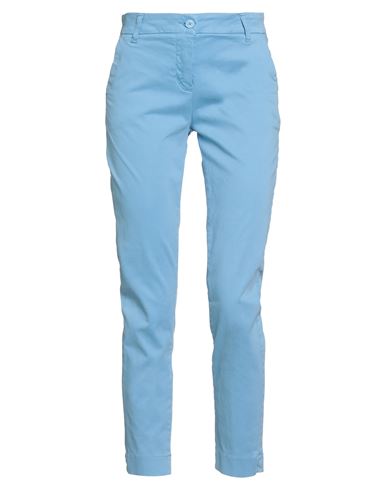 Woman Pants Azure Size 10 Cotton, Elastic fibres