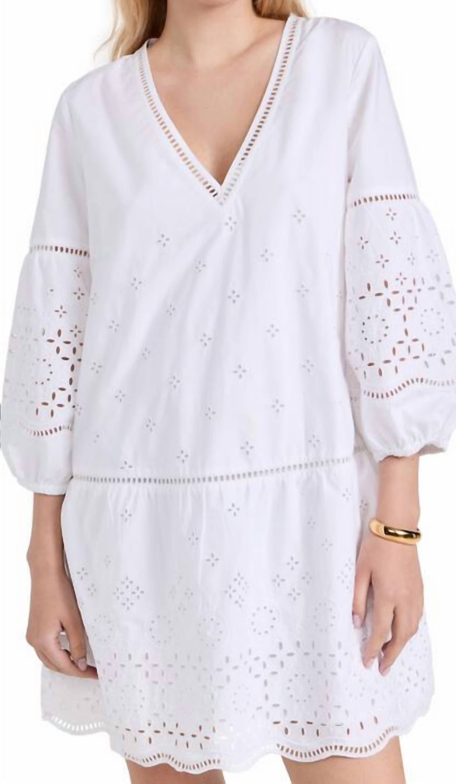 Eyelet Mini Dress In White