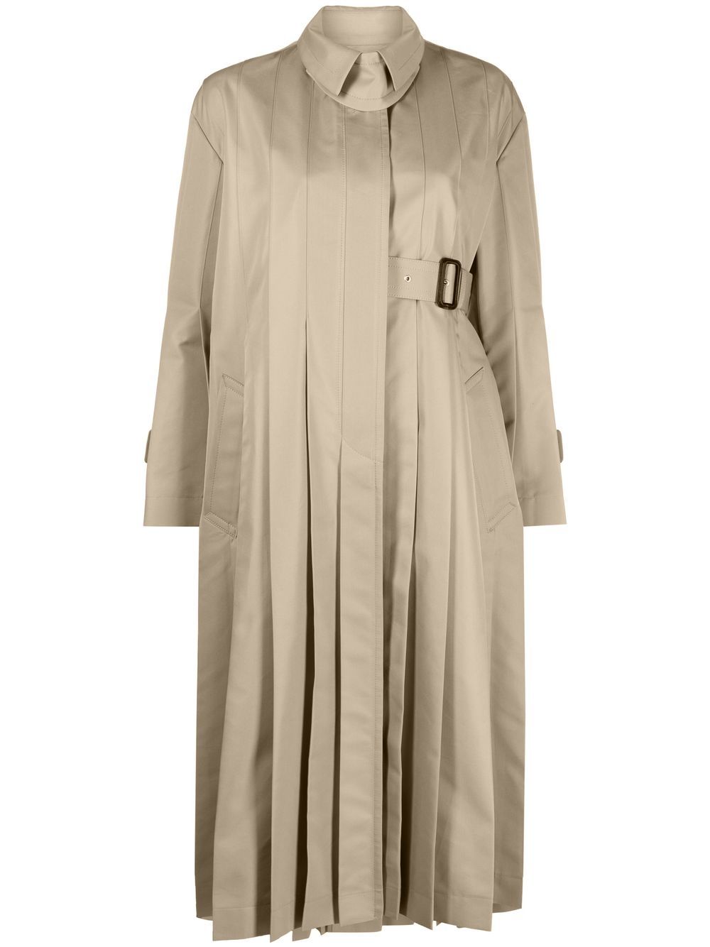 Belted-waist pleated trench coat - Neutrals