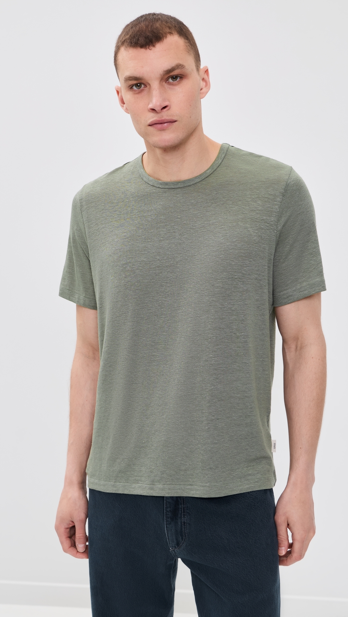Stretch Linen Crew Neck Tee Agave
