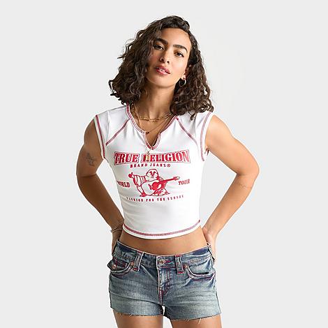 Women's Buddha World Tour Rib Notch Baby T-Shirt in White