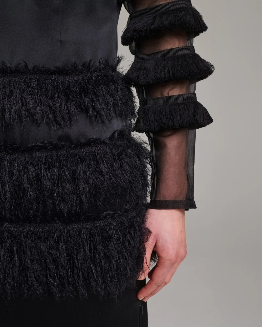 Combined Fringe Satin Dress