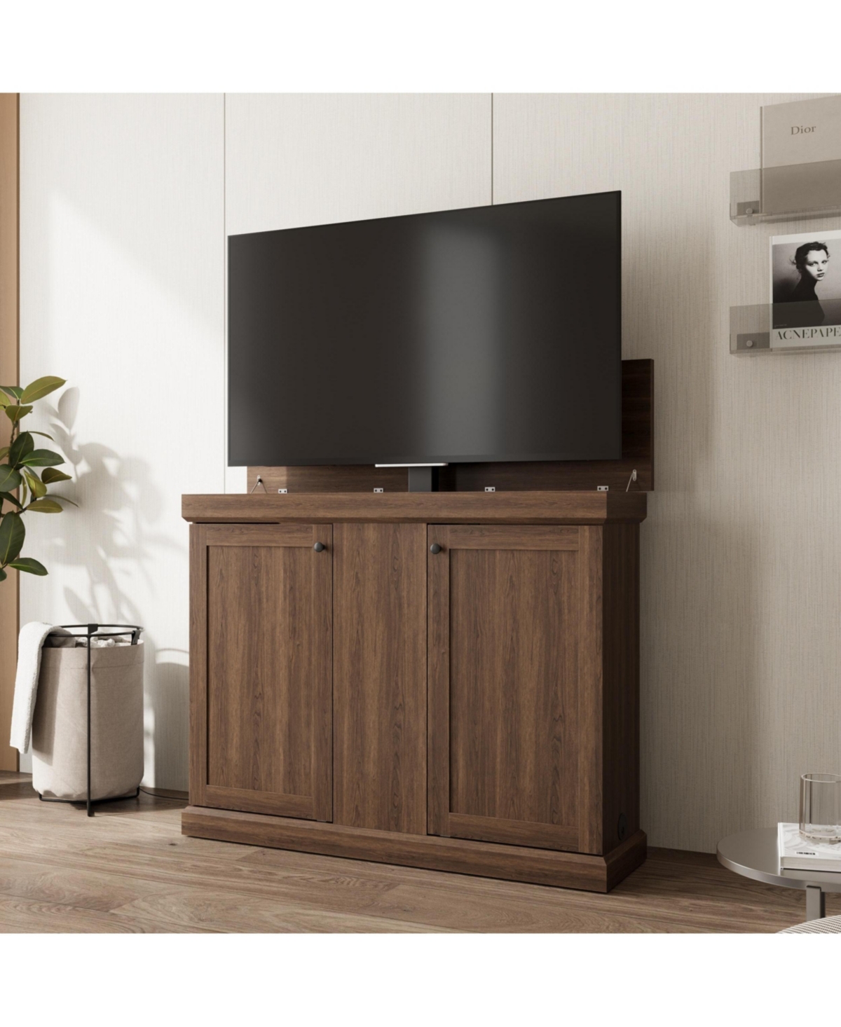"50"" Automatic Lifting Tv Stand with Remote Control and Safety Limiter - Brown"